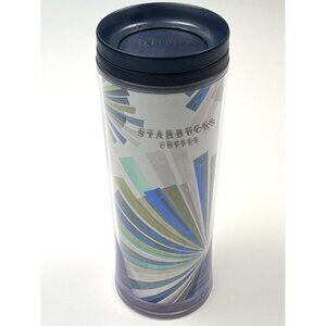 2010 STARBUCKS Coffee Blue Green Starburst 16oz Travel TUMBLER w/ Twist Lid EUC